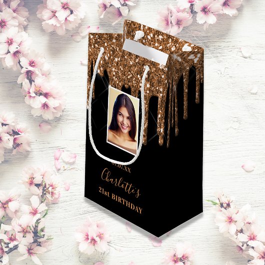 Aangepaste foto verjaart zwarte goudglitterdruppel klein cadeauzakje