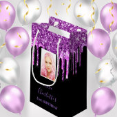 Aangepaste foto verjaart zwarte paarse glitterdrup klein cadeauzakje