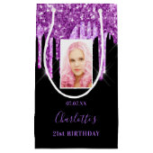 Aangepaste foto verjaart zwarte paarse glitterdrup klein cadeauzakje (Voorkant)
