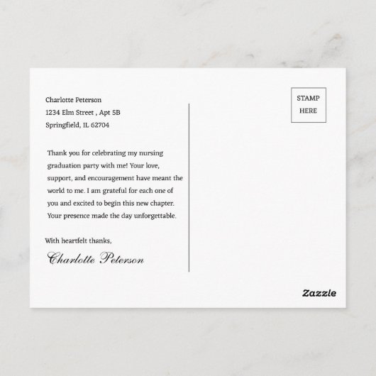 Aangepaste foto verpleegster afstudeer bedankje briefkaart (Achterkant)