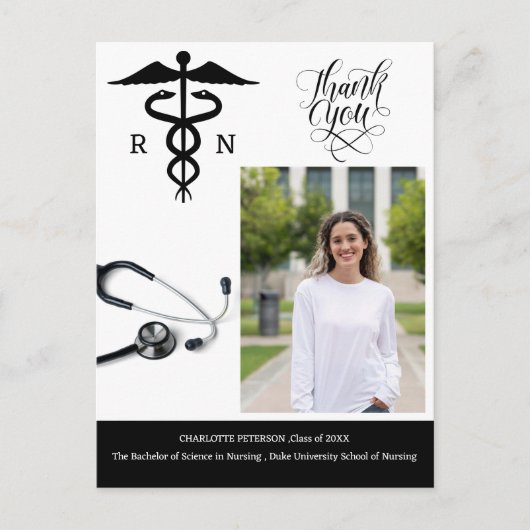 Aangepaste foto verpleegster afstudeerfeest bedank briefkaart (Voorkant)