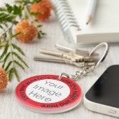 Aangepaste foto – Vet rood met bewerkbare tekst Sleutelhanger (Voorkant Rechts)