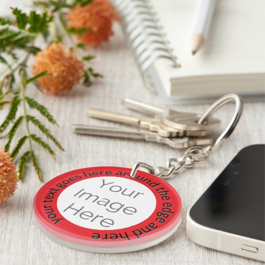 Aangepaste foto – Vet rood met bewerkbare tekst Sleutelhanger (Voorkant Rechts)