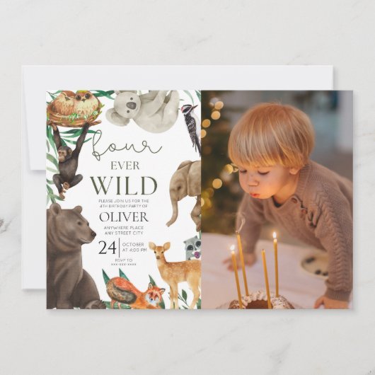 Aangepaste foto, Vier ooit wilde safari 4e verjaar Kaart (Voorkant)