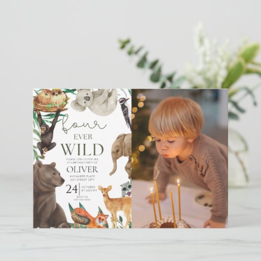 Aangepaste foto, Vier ooit wilde safari 4e verjaar Kaart (Staand voorkant)