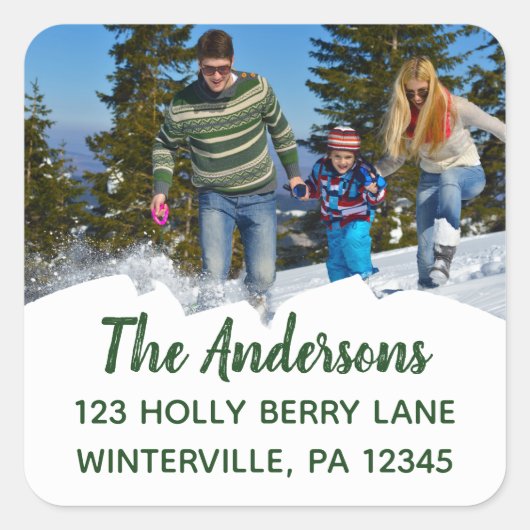 Aangepaste foto-vierkantsretouradreslabels vierkante sticker (Voorkant)