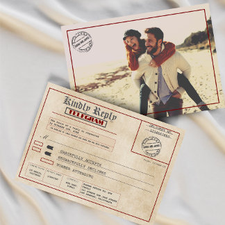 Aangepaste foto vintage bruiloft ouderwets RSVP kaartje