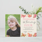 Aangepaste foto Vlinder Meisjes Verjaardagsfeest Kaart (Staand voorkant)