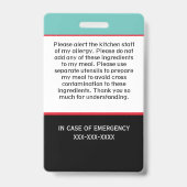 Aangepaste foto voedingsallergie alert chef badge (Achterkant)