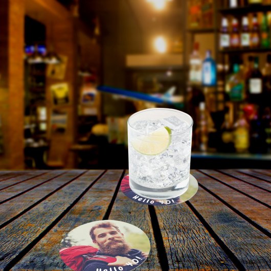 aangepaste foto voor 40ste verjaardag hello 40 man ronde kartonnen onderzetter