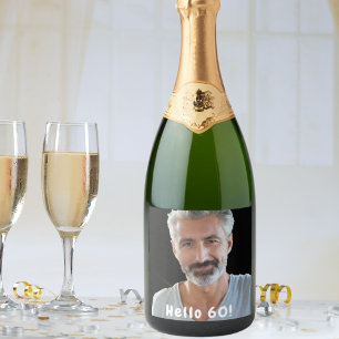 aangepaste foto voor 60-jarige hallo voor jongens sparkling wijnetiket