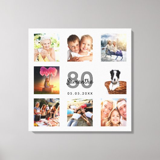 Aangepaste foto voor 80e verjaardag, collage wit m canvas afdruk (Voorkant)
