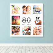 Aangepaste foto voor 80e verjaardag, collage wit m canvas afdruk (Insitu (Houten vloer))