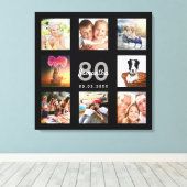 Aangepaste foto voor 80e verjaardag, collage zwart canvas afdruk (Insitu (Houten vloer))