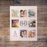 Aangepaste foto voor 80e verjaardag roos gouden wa legpuzzel<br><div class="desc">Een unieke 80ste verjaardagsgeschenk, die haar leven viert met een collage van 8 van je foto's. Voeg afbeeldingen van haar familie, vrienden, huisdieren, hobbies of droomreisbestemming toe. Pas een naam, leeftijd 80 en een datum aan en voeg deze toe. Goud en donker roos goudkleurige letters. Elegant en trendy blush roze...</div>