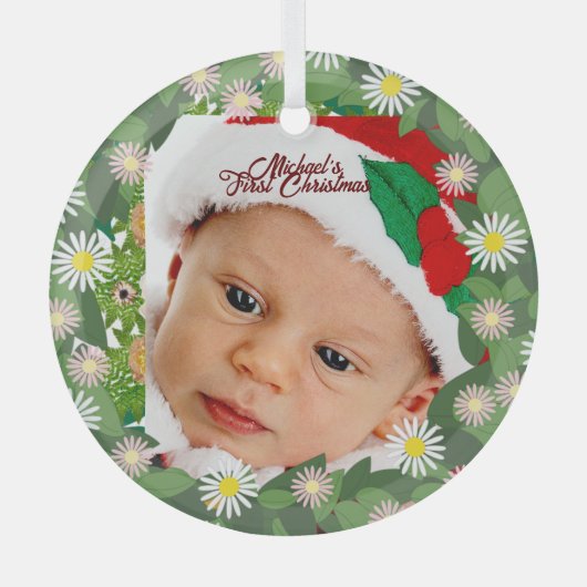 Aangepaste foto voor baby's eerste kerstfeest glas ornament (Voorkant)