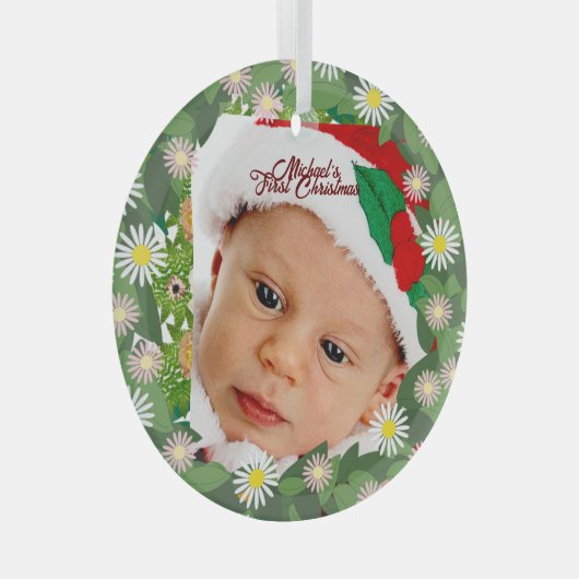 Aangepaste foto voor baby's eerste kerstfeest glas ornament (Voorkant Rechts)