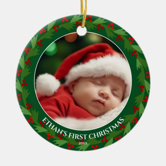 Aangepaste foto voor baby's eerste Kerstmis Keramisch Ornament (Voorkant)