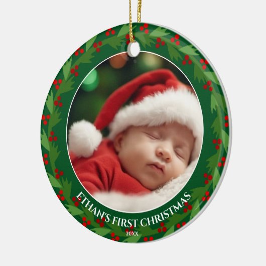 Aangepaste foto voor baby's eerste Kerstmis Keramisch Ornament (Links)