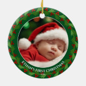 Aangepaste foto voor baby's eerste Kerstmis Keramisch Ornament (Achterkant)