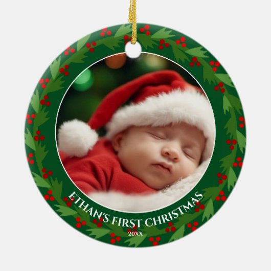 Aangepaste foto voor baby's eerste Kerstmis Keramisch Ornament (Achterkant)