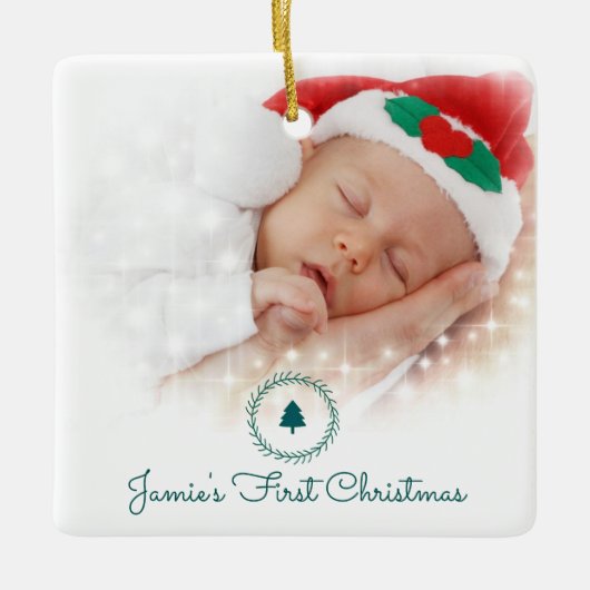 Aangepaste foto voor baby's eerste Kerstmis Keramisch Ornament (Voorkant)