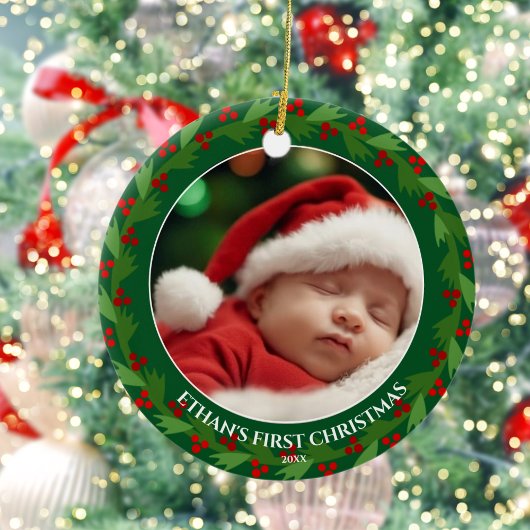 Aangepaste foto voor baby's eerste Kerstmis Keramisch Ornament