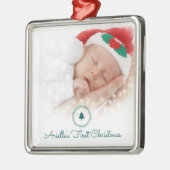 Aangepaste foto voor baby's eerste Kerstmis Metalen Ornament (Links)