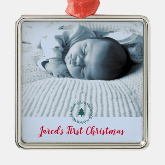 Aangepaste foto voor baby's eerste Kerstmis Metalen Ornament (Voorkant)
