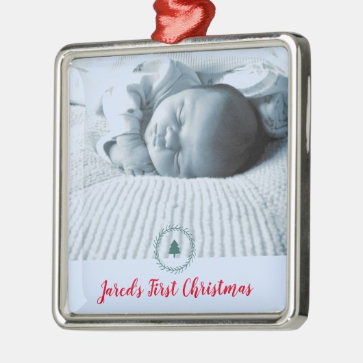 Aangepaste foto voor baby's eerste Kerstmis Metalen Ornament (Links)