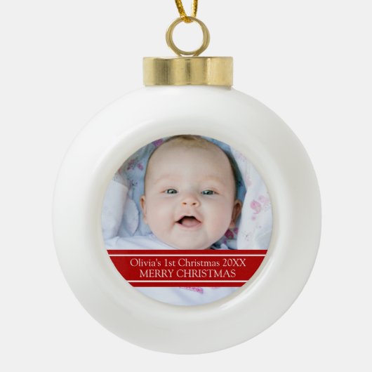Aangepaste foto voor baby's eerste kerstversiering keramische bal ornament (Voorkant)