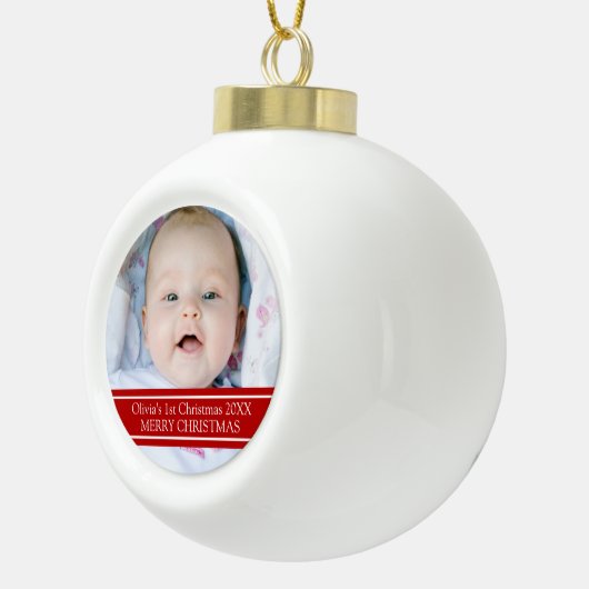 Aangepaste foto voor baby's eerste kerstversiering keramische bal ornament (Rechts)