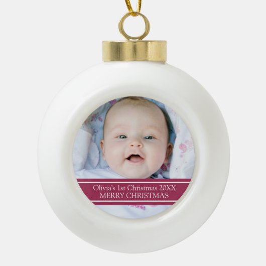 Aangepaste foto voor baby's eerste kerstversiering keramische bal ornament (Voorkant)