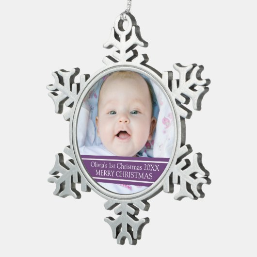 Aangepaste foto voor baby's eerste kerstversiering tin sneeuwvlok ornament (Rechts)