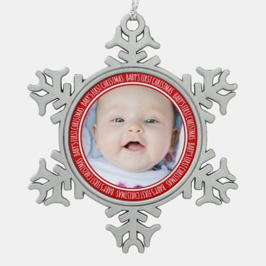 Aangepaste foto voor baby's eerste kerstversiering tin sneeuwvlok ornament (Voorkant)