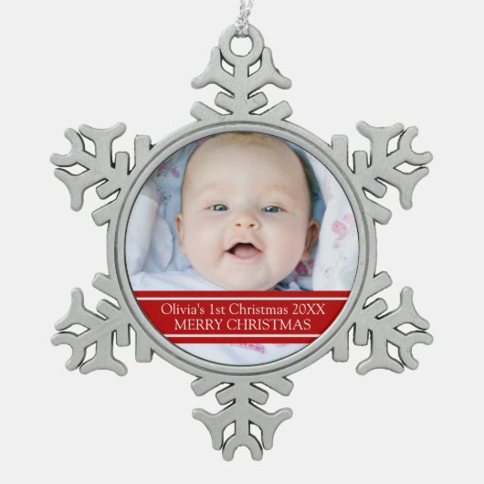 Aangepaste foto voor baby's eerste kerstversiering tin sneeuwvlok ornament (Voorkant)
