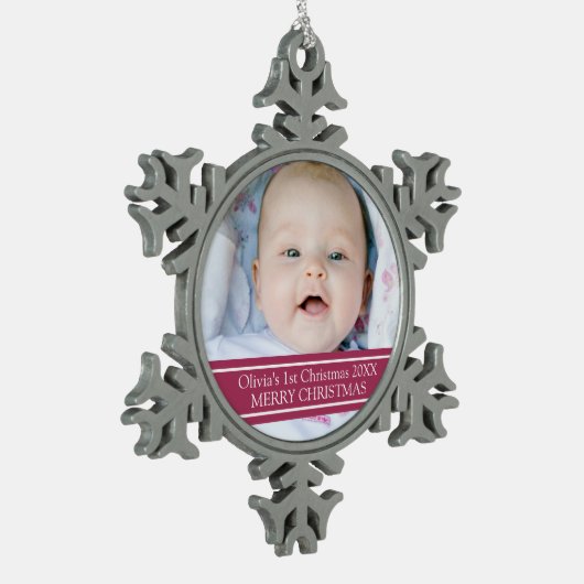 Aangepaste foto voor baby's eerste kerstversiering tin sneeuwvlok ornament (Links)