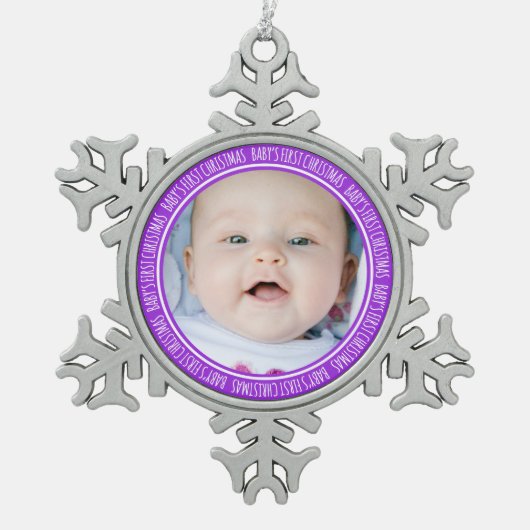Aangepaste foto voor baby's eerste kerstversiering tin sneeuwvlok ornament (Voorkant)