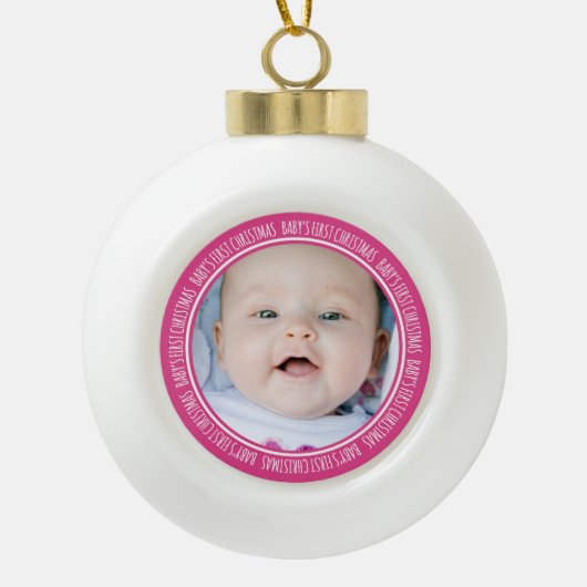 Aangepaste foto voor baby's eerste kerstversierroz keramische bal ornament (Voorkant)