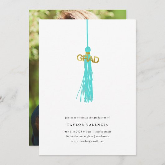 Aangepaste foto voor Bright Green Tassel Graduel Kaart (Voorkant / Achterkant)