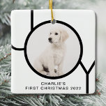 Aangepaste foto voor eerste kerstcadeau met joy Cu Keramisch Ornament<br><div class="desc">Het eerste kerstfoto-Ornament van deze Puppy Dog is versierd met het woord JOY in zwart-wit. Eenvoudig aan te passen met de foto,  de naam en het jaar van uw huisdier.</div>