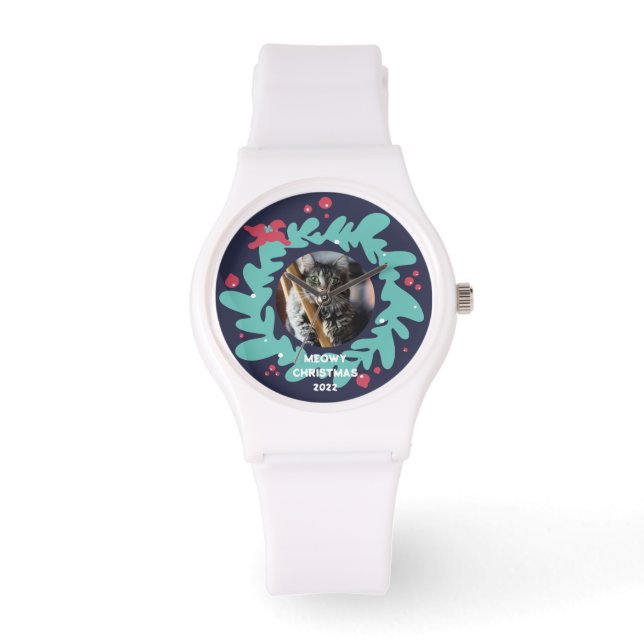Aangepaste foto voor huisdieren, kerstgereden lijs horloge (Voorkant)
