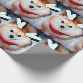 Aangepaste foto voor kerstpuppy Dog Pomeranian Cadeaupapier (Hoek)