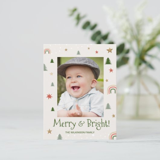 Aangepaste foto voor Merry en Bright Boho Feestdagenkaart (Staand voorkant)