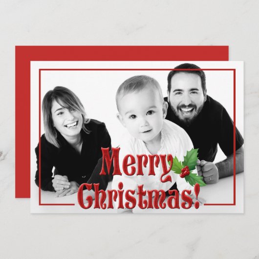 Aangepaste foto voor moderne prettige kerstrode ov feestdagenkaart (Voorkant / Achterkant)