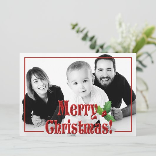 Aangepaste foto voor moderne prettige kerstrode ov feestdagenkaart (Staand voorkant)