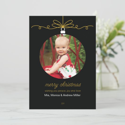 Aangepaste foto voor ornament Black achtergrond Feestdagenkaart (Staand voorkant)