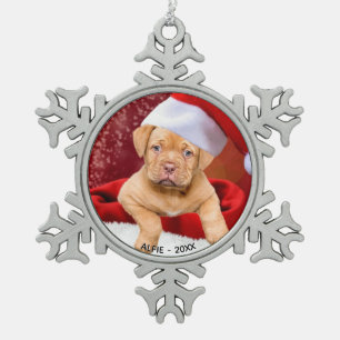 Aangepaste foto voor puppy Dog Tin Sneeuwvlok Ornament