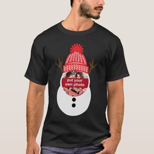 Aangepaste foto voor Snowman-kerstfeest T-Shirt (Voorkant)