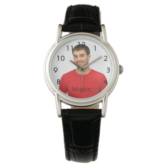 Aangepaste foto vriend man naam zwart horloge (Voorkant)